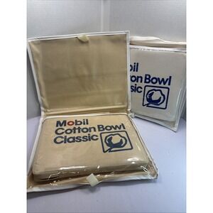 Two Vtg Mobil Cotton Bowl Classic Stadium Seat Cushion Mobil Oil Gas w/Carrycase